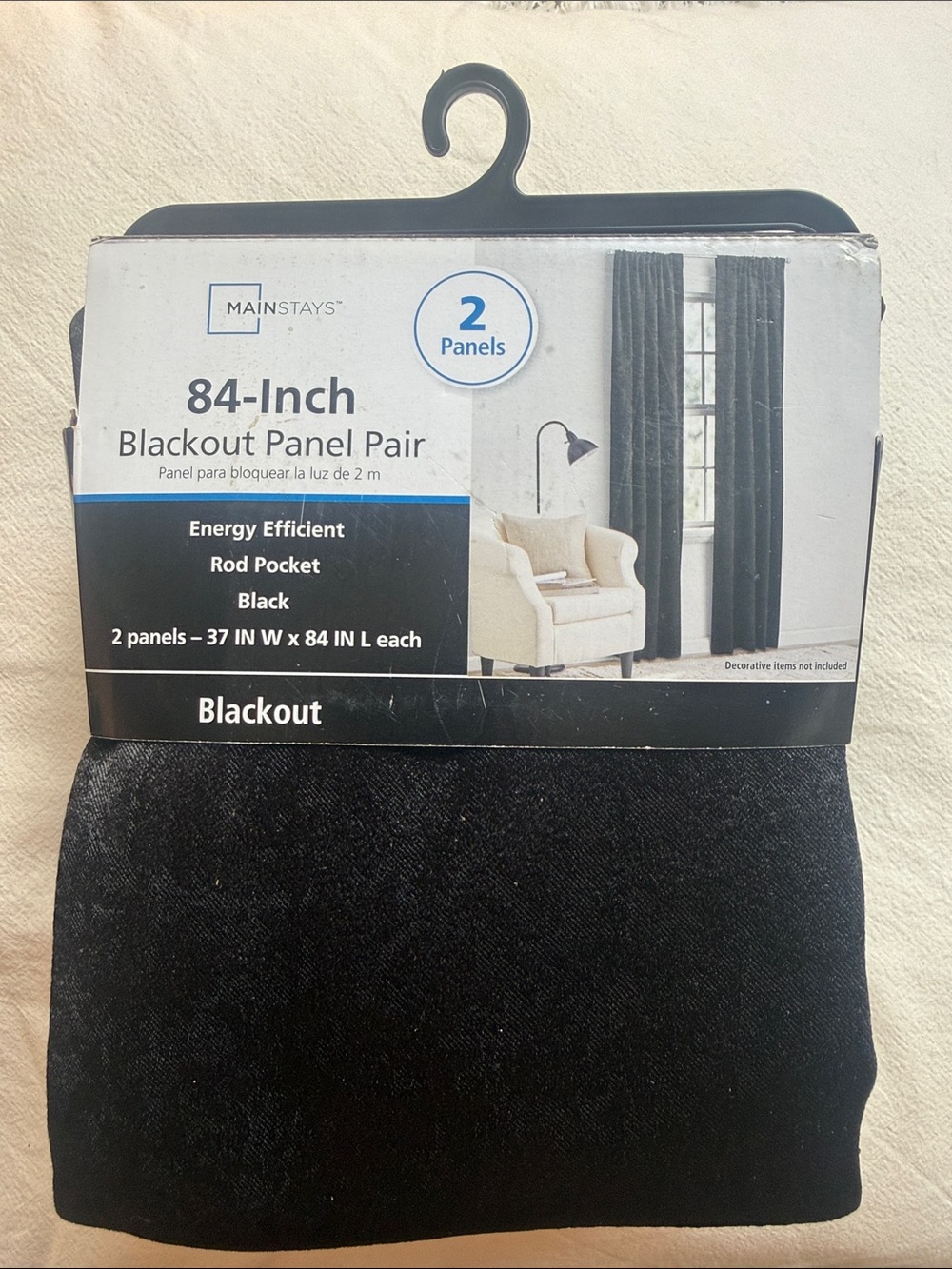 Mainstays Black Blackout Curtain Panel Pair